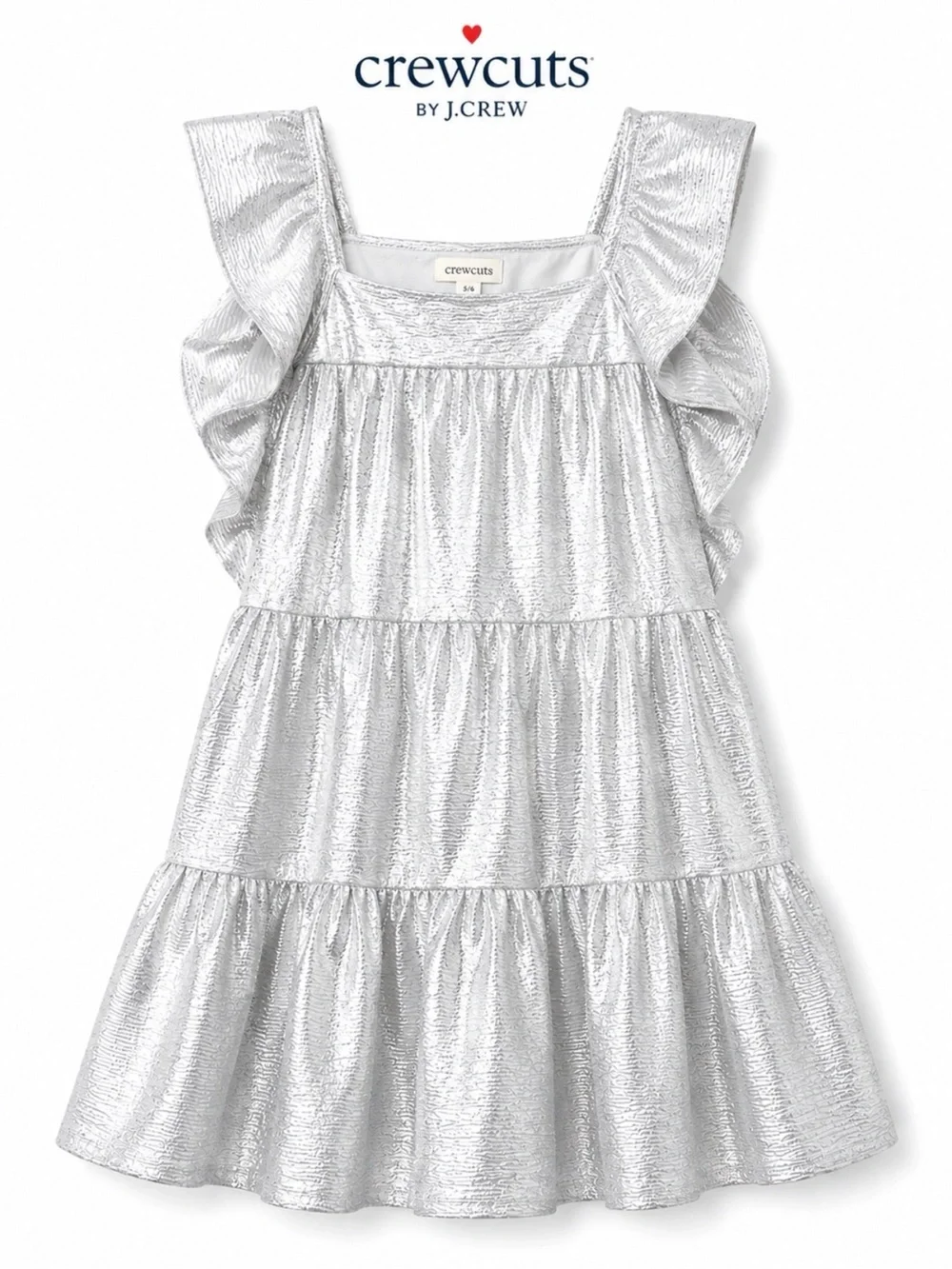 Crewcuts Silver Metallic Ruffle Tiered Dress for Kids